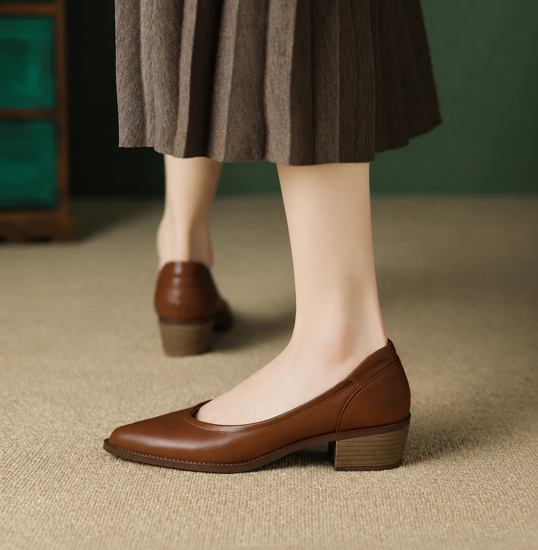 Cora | Women's Pointed Toe Block Heel Pumps Slip On Mid Heel Shoes