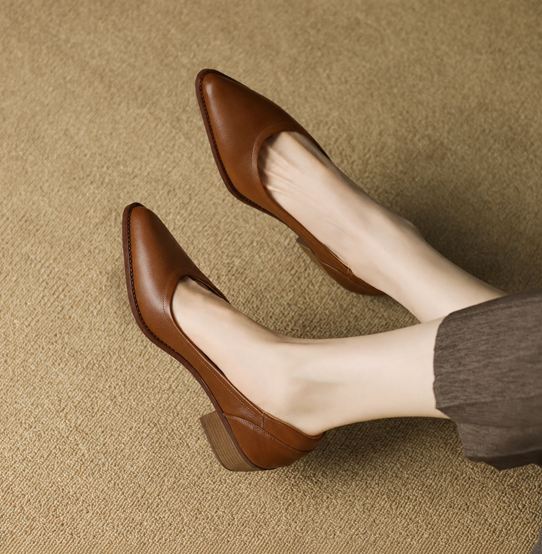 Cora | Women's Pointed Toe Block Heel Pumps Slip On Mid Heel Shoes