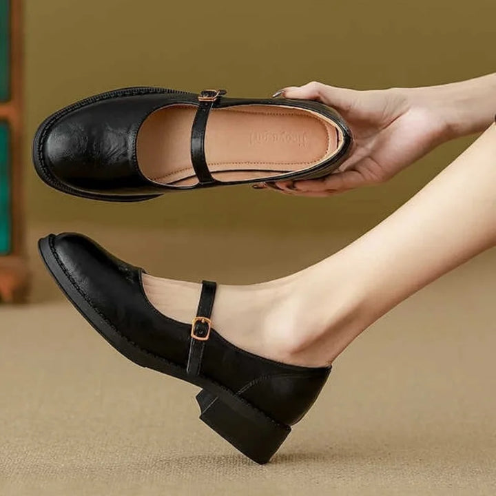 Eleanor | Women's Leather Mary Jane Shoes Low Block Heel Strap