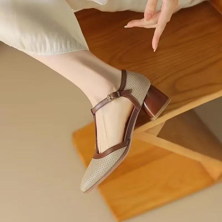 Piper | Women's T-Strap Block Heel Shoes Square Toe Mid Heel Pumps
