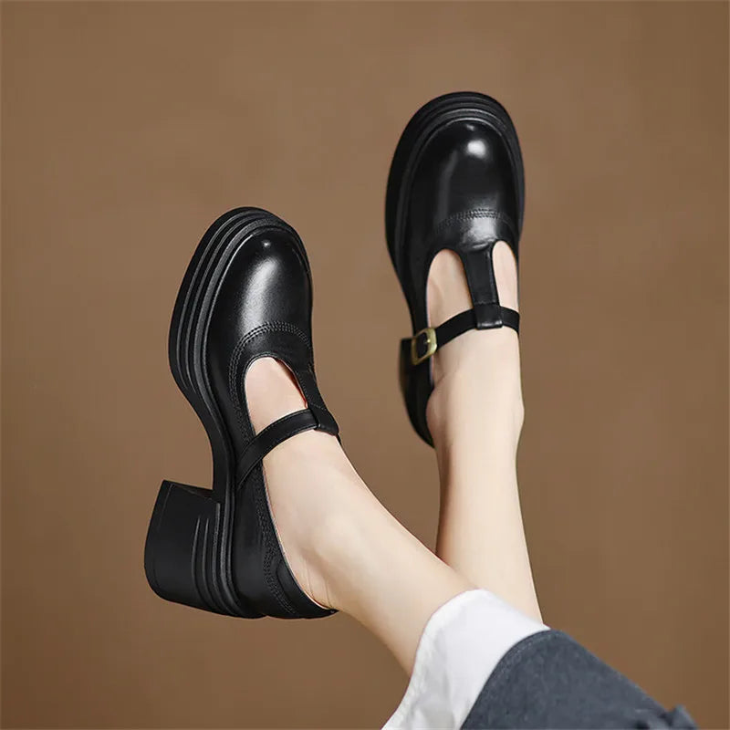 Rowena | Women's Chunky Block Heel Mary Jane Pumps Round Toe Strap