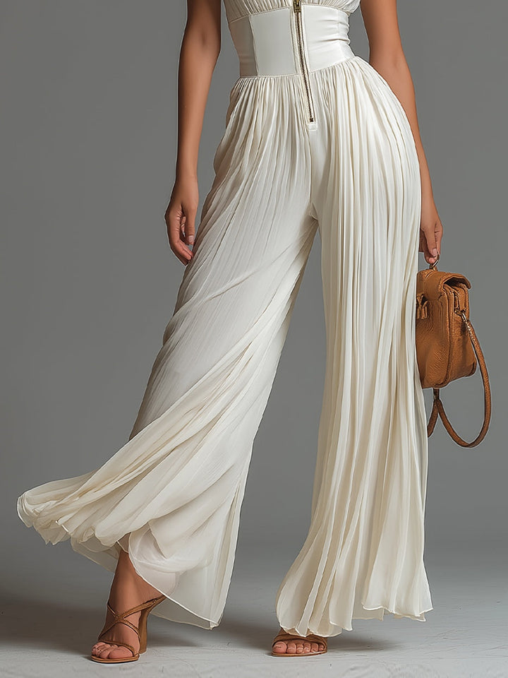 Amélie Jumpsuit | White Pleated Chiffon